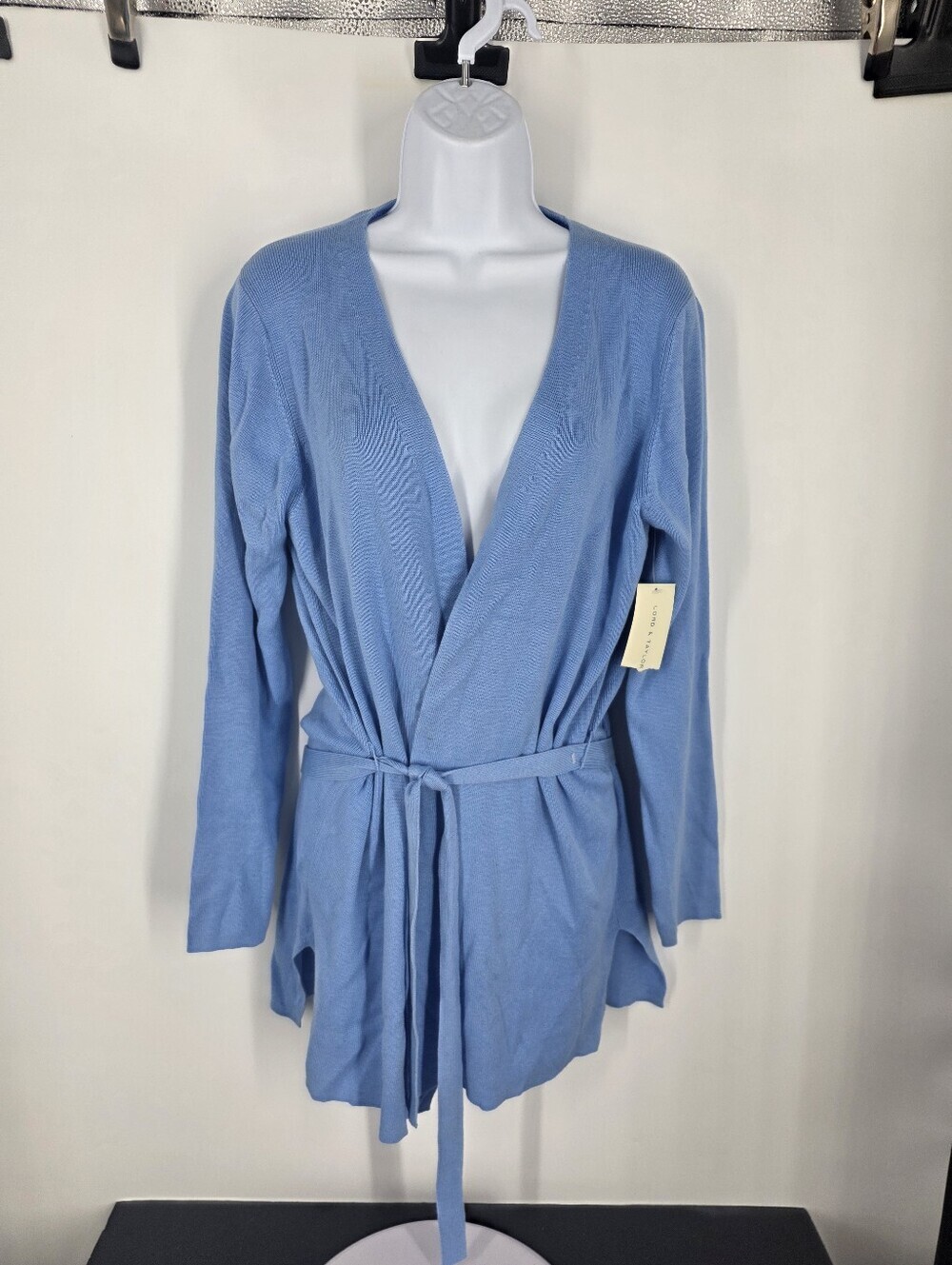 Lord & Taylor Blue Knit Belted Wrap Cardigan Sweater S Small NWT